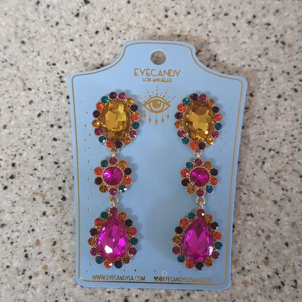 Multicolor Three Tier Drop Earrings